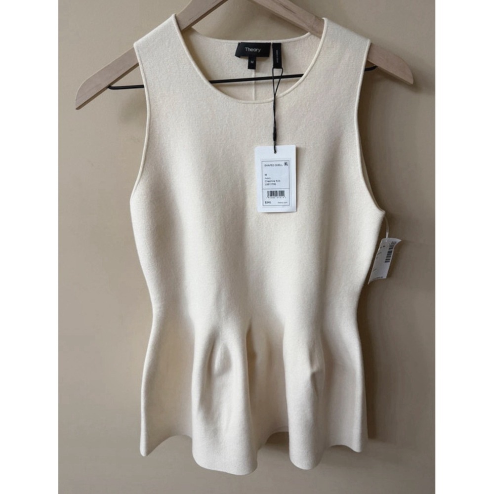 $345 Theory Women's Chesire Knit Peplum Blouse Wool Silk Top Size M